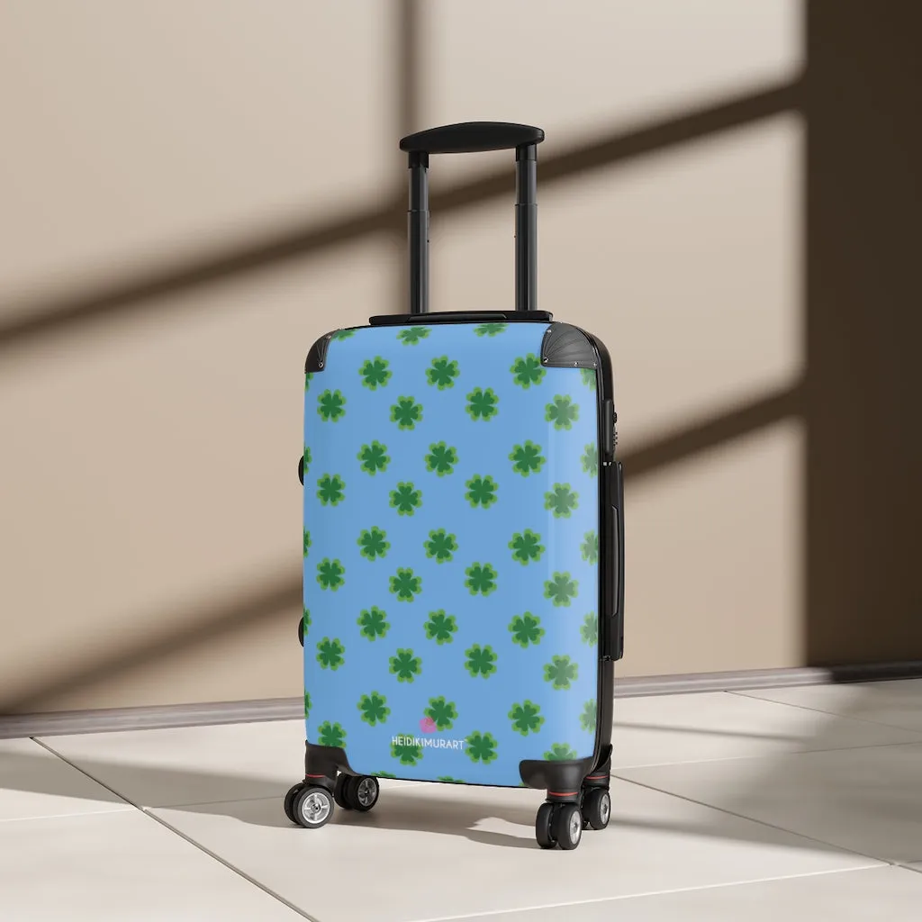 Light Blue Clover Suitcases, Irish Style St. Patrick's Day Designer Suitcase Luggage (Small, Medium, Large)