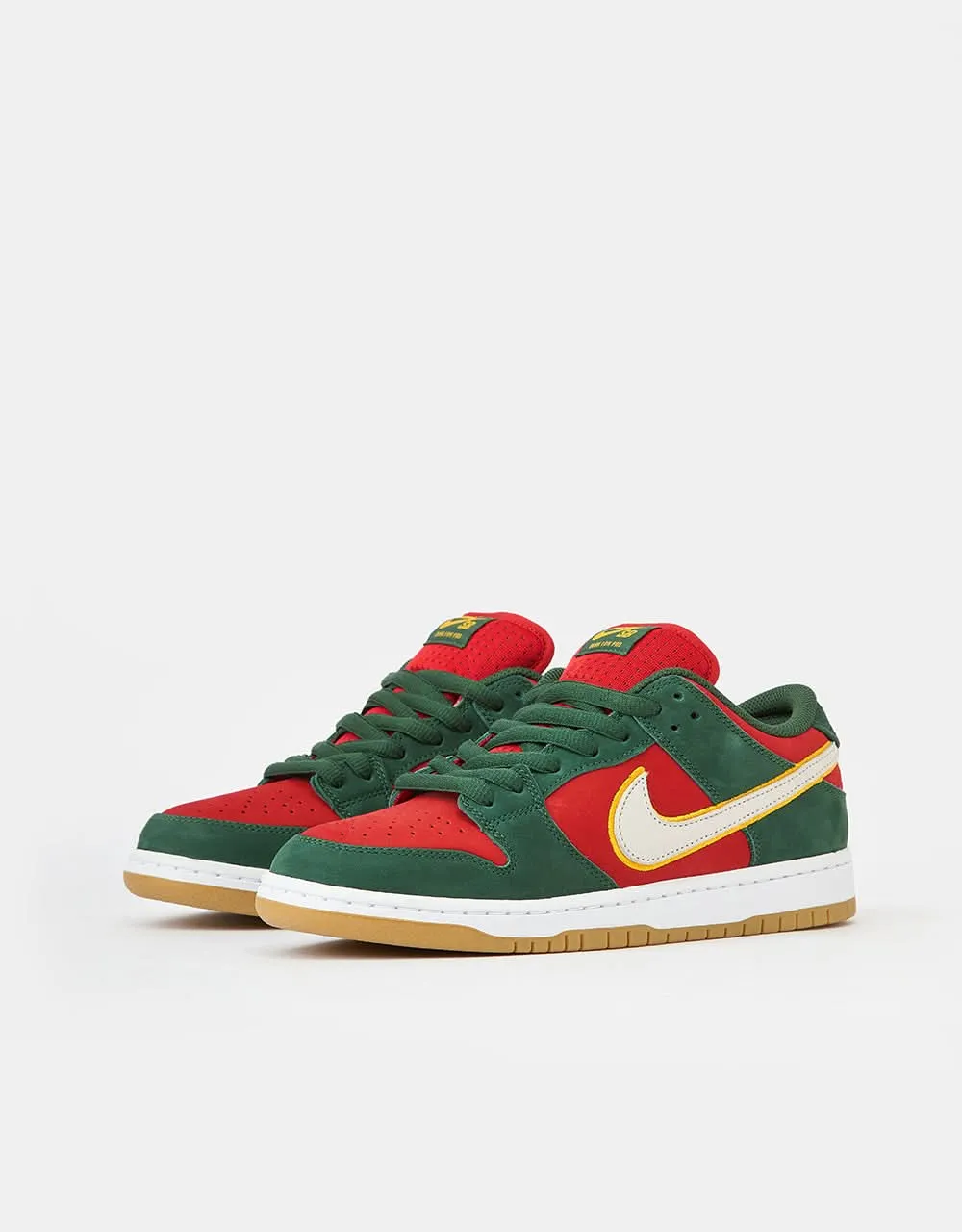 Nike SB 'Seattle SuperSonics' Dunk Low Pro Premium Skate Shoes - Fir/White-University Gold-Fire Red