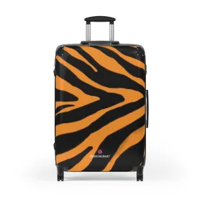 Orange Zebra Print Suitcases, Orange and Black Zebra Striped Animal Print Designer Suitcase Luggage (Small, Medium, Large)