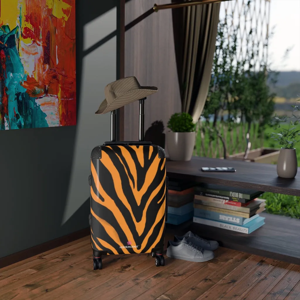 Orange Zebra Print Suitcases, Zebra Striped Animal Print Designer Suitcase Luggage (Small, Medium, Large)