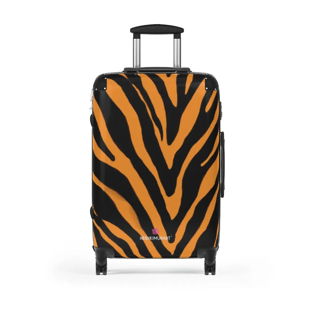 Orange Zebra Print Suitcases, Zebra Striped Animal Print Designer Suitcase Luggage (Small, Medium, Large)