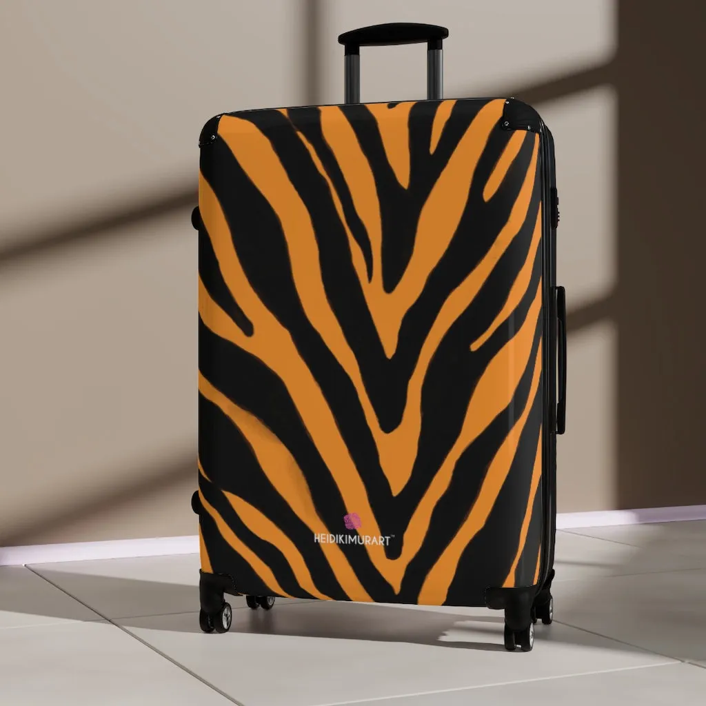 Orange Zebra Print Suitcases, Zebra Striped Animal Print Designer Suitcase Luggage (Small, Medium, Large)