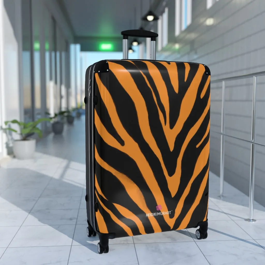 Orange Zebra Print Suitcases, Zebra Striped Animal Print Designer Suitcase Luggage (Small, Medium, Large)