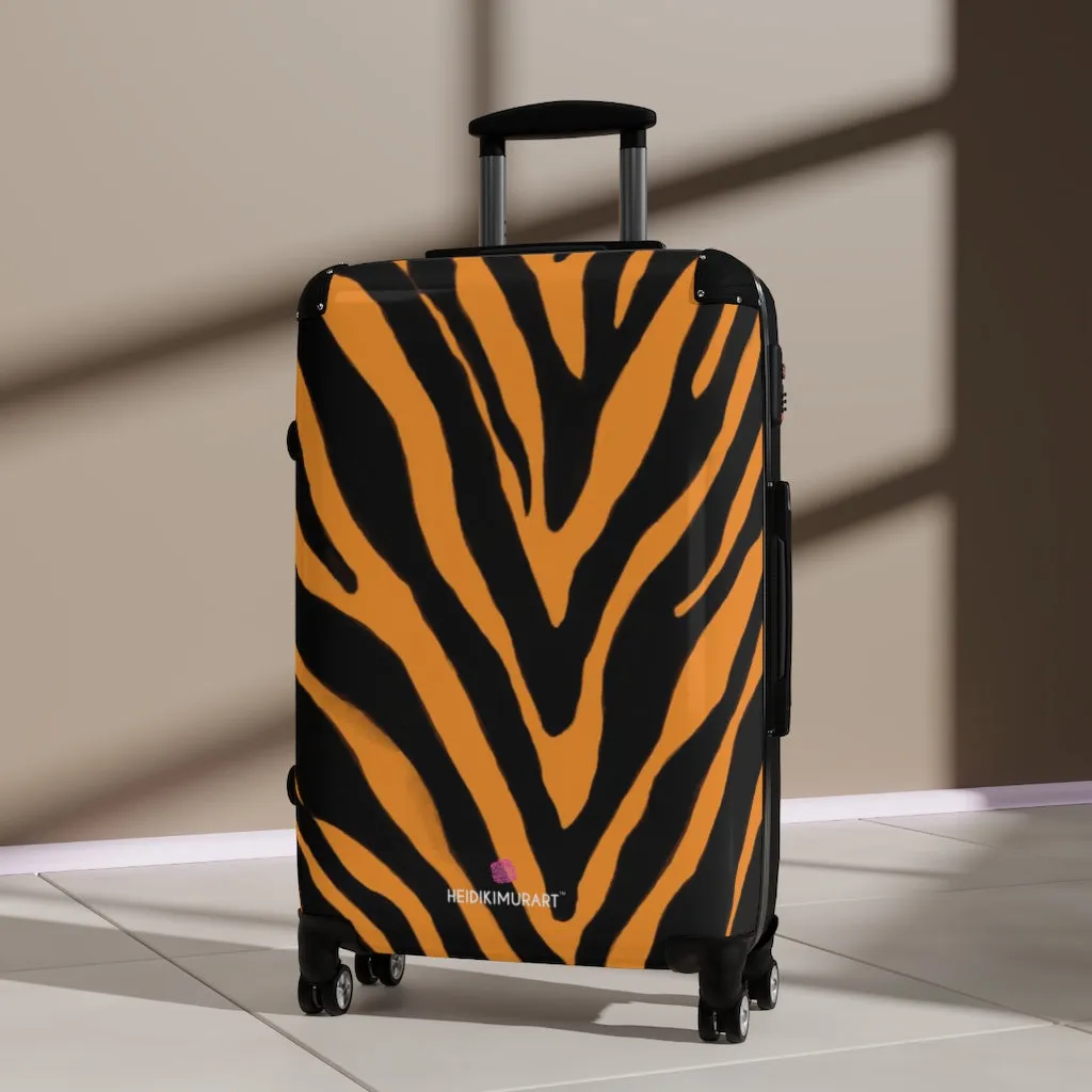 Orange Zebra Print Suitcases, Zebra Striped Animal Print Designer Suitcase Luggage (Small, Medium, Large)