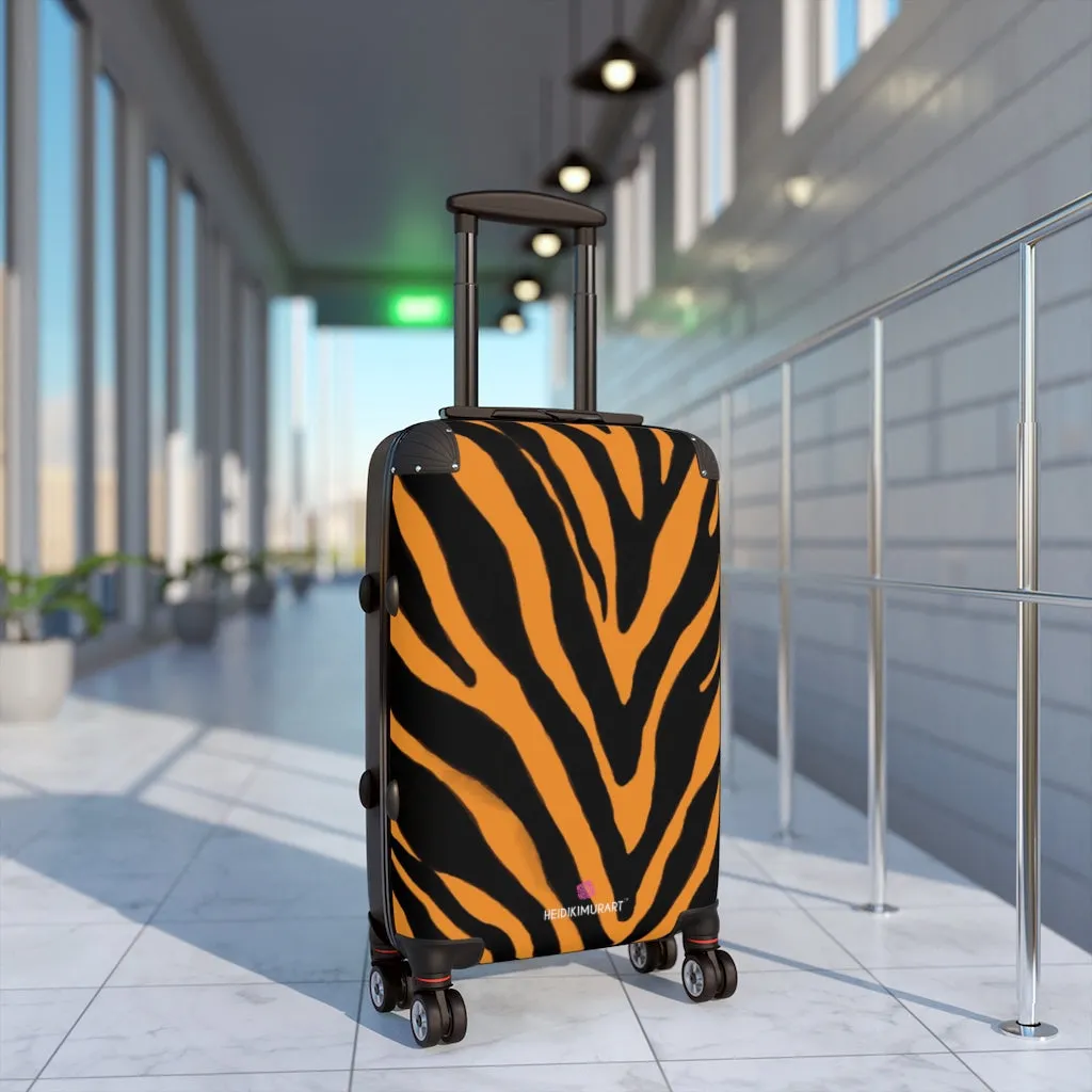 Orange Zebra Print Suitcases, Zebra Striped Animal Print Designer Suitcase Luggage (Small, Medium, Large)