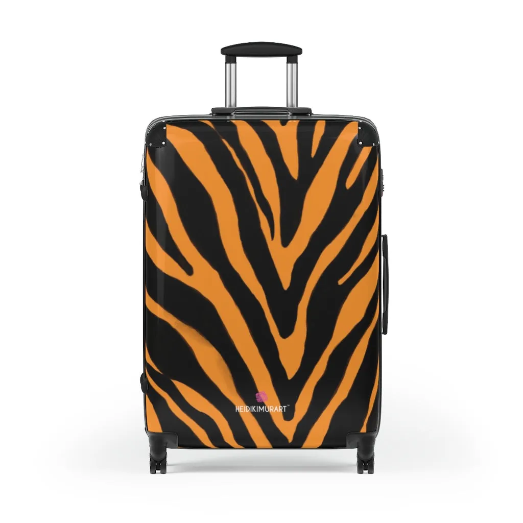 Orange Zebra Print Suitcases, Zebra Striped Animal Print Designer Suitcase Luggage (Small, Medium, Large)