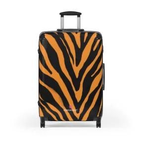 Orange Zebra Print Suitcases, Zebra Striped Animal Print Designer Suitcase Luggage (Small, Medium, Large)