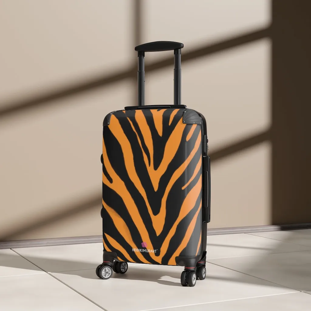 Orange Zebra Print Suitcases, Zebra Striped Animal Print Designer Suitcase Luggage (Small, Medium, Large)