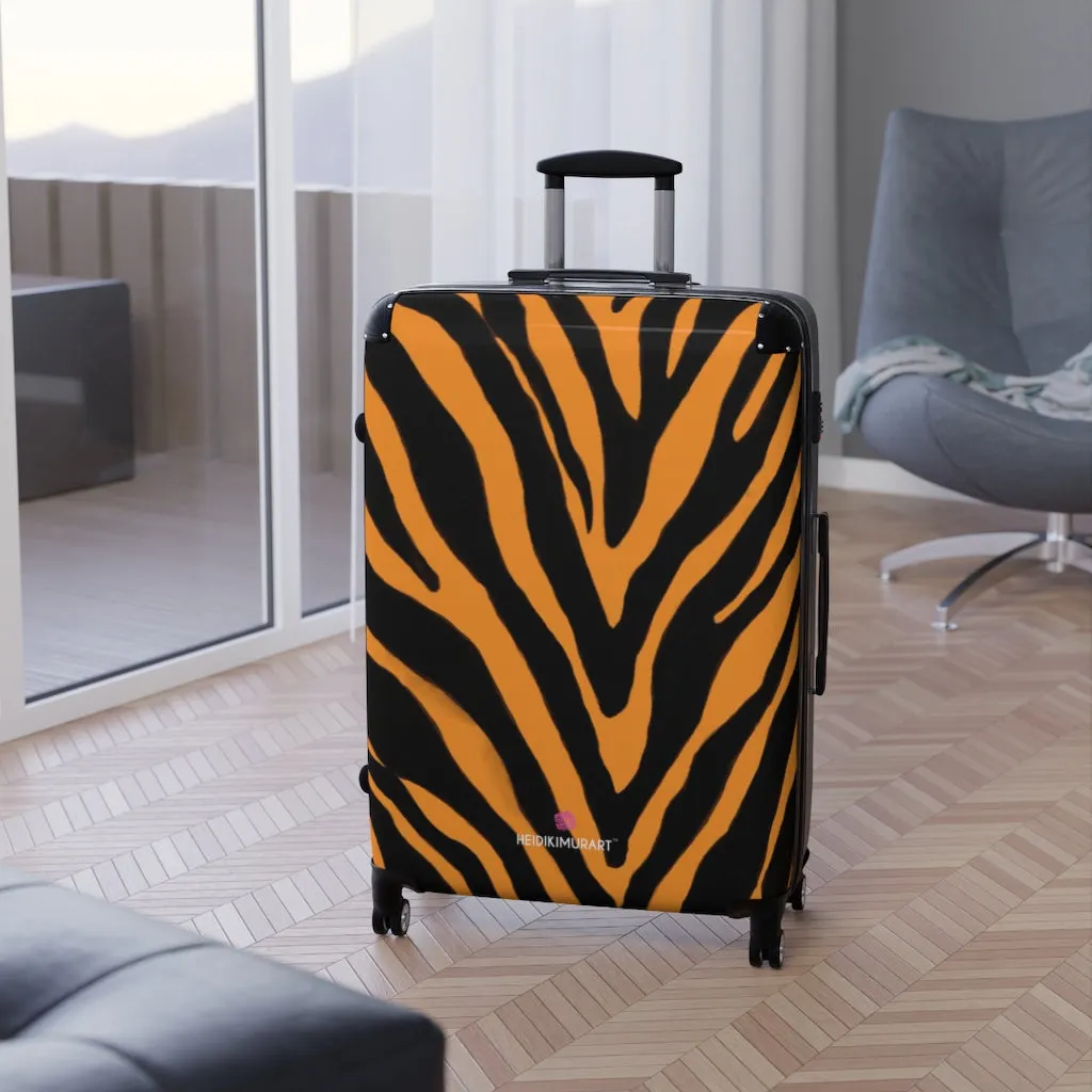 Orange Zebra Print Suitcases, Zebra Striped Animal Print Designer Suitcase Luggage (Small, Medium, Large)