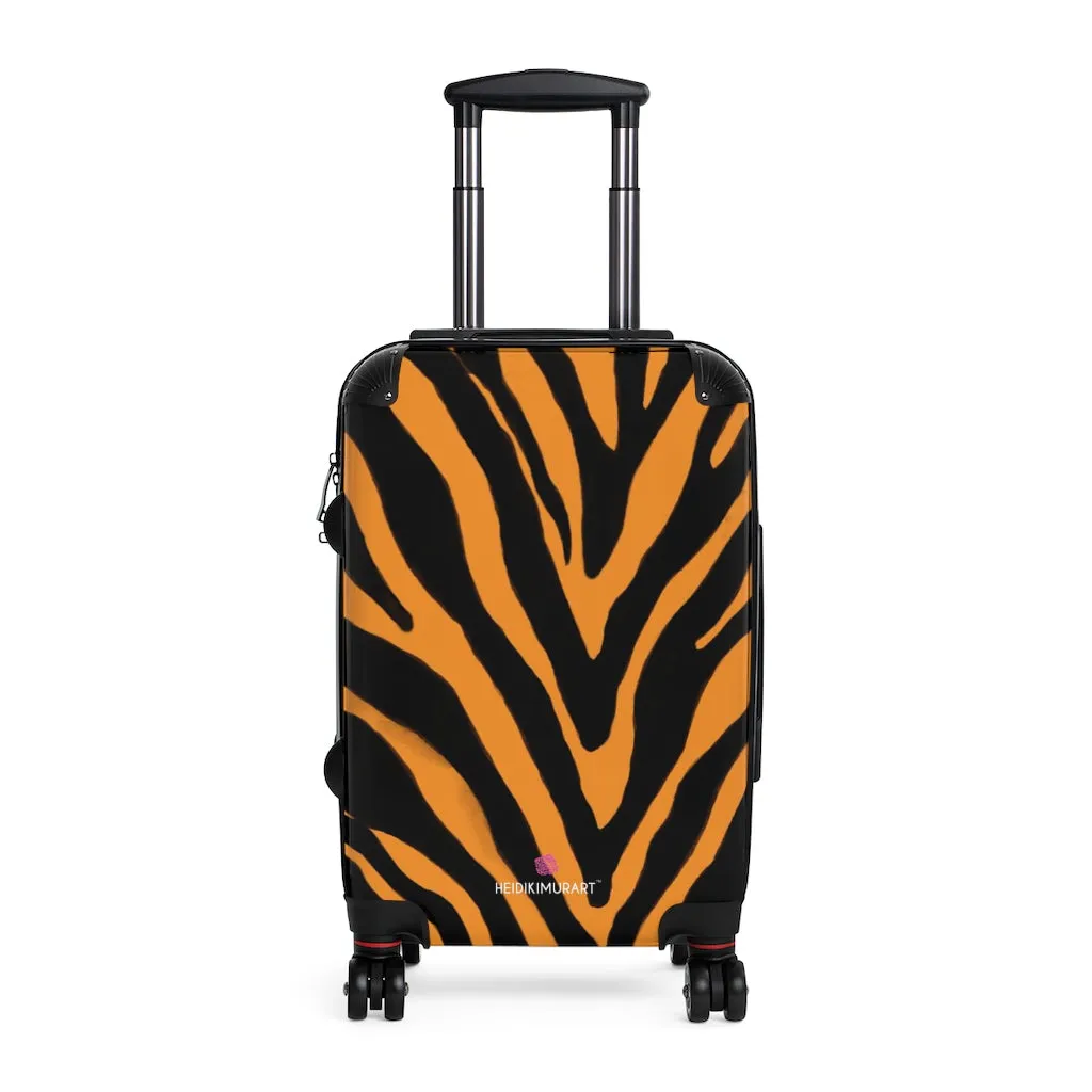 Orange Zebra Print Suitcases, Zebra Striped Animal Print Designer Suitcase Luggage (Small, Medium, Large)