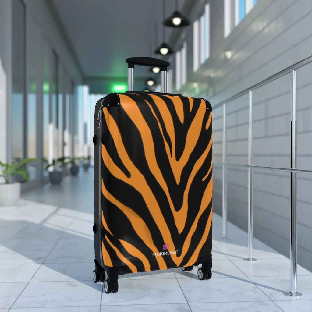 Orange Zebra Print Suitcases, Zebra Striped Animal Print Designer Suitcase Luggage (Small, Medium, Large)