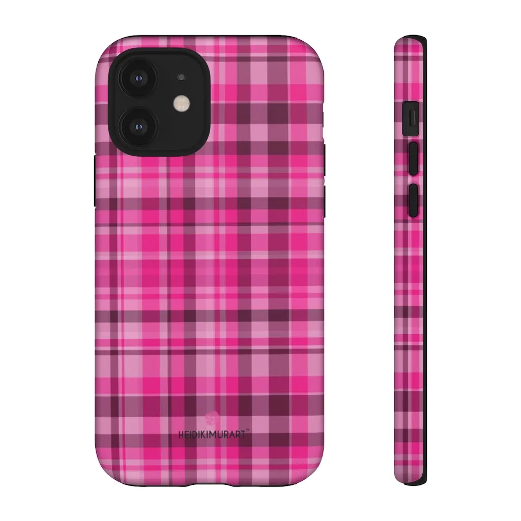 Pink Plaid Designer Tough Cases, Modern Tartan Plaid Print Women's Phone Case-Made in USA