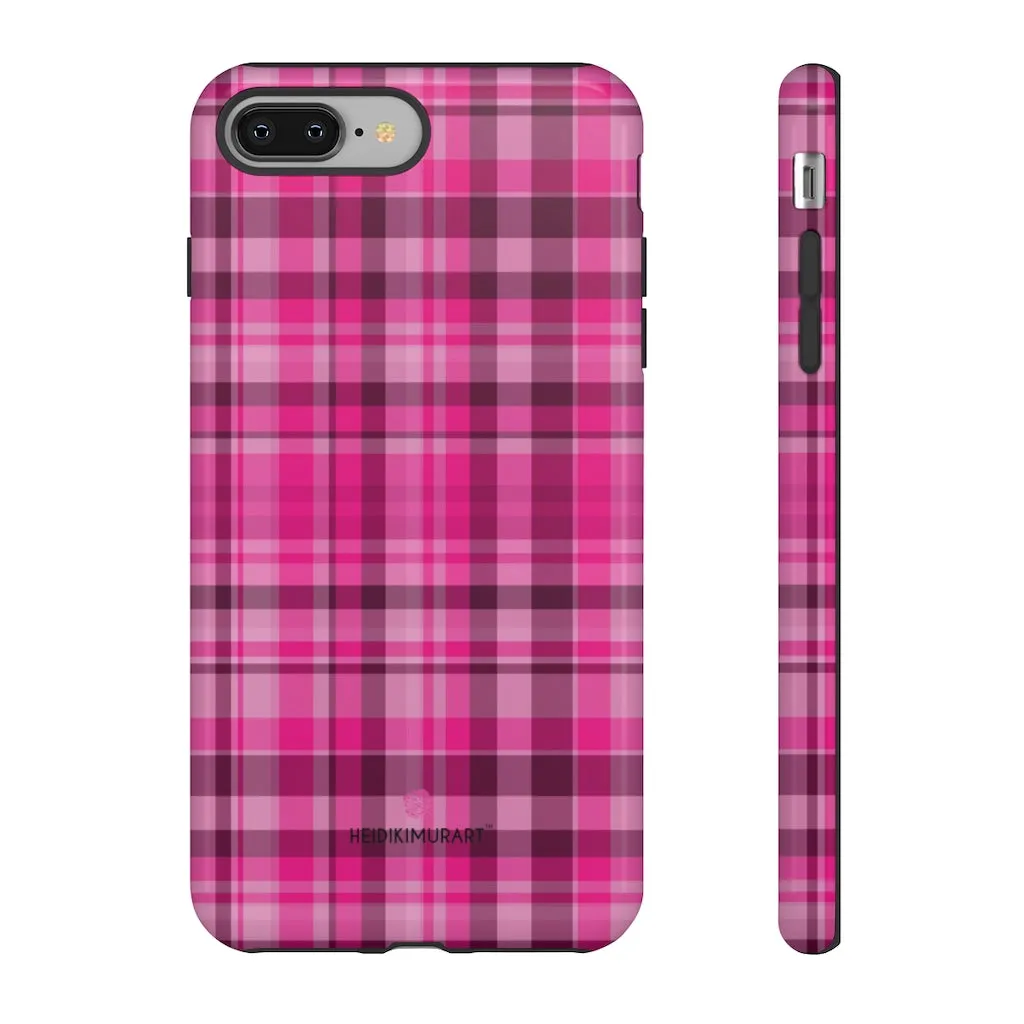 Pink Plaid Designer Tough Cases, Modern Tartan Plaid Print Women's Phone Case-Made in USA