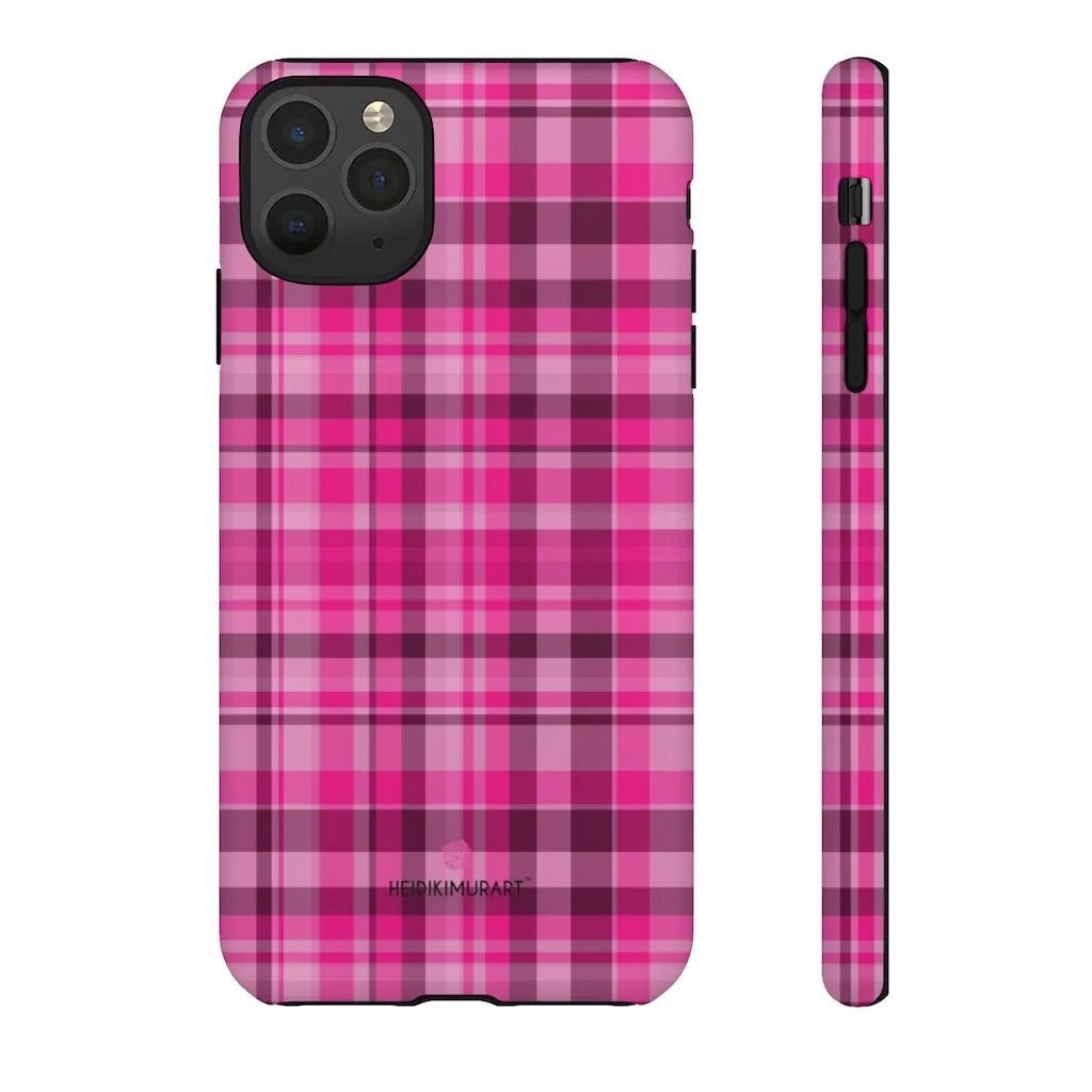 Pink Plaid Designer Tough Cases, Modern Tartan Plaid Print Women's Phone Case-Made in USA