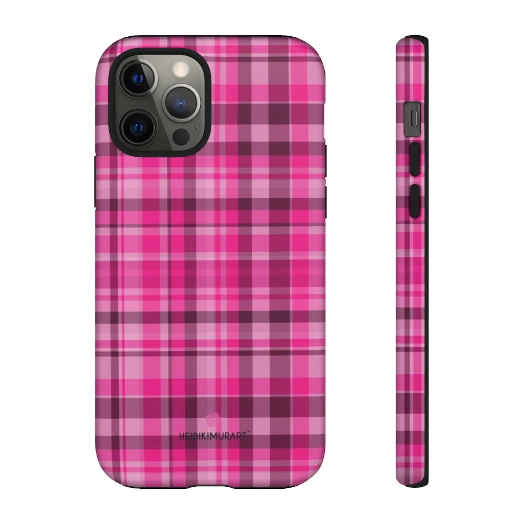 Pink Plaid Designer Tough Cases, Modern Tartan Plaid Print Women's Phone Case-Made in USA