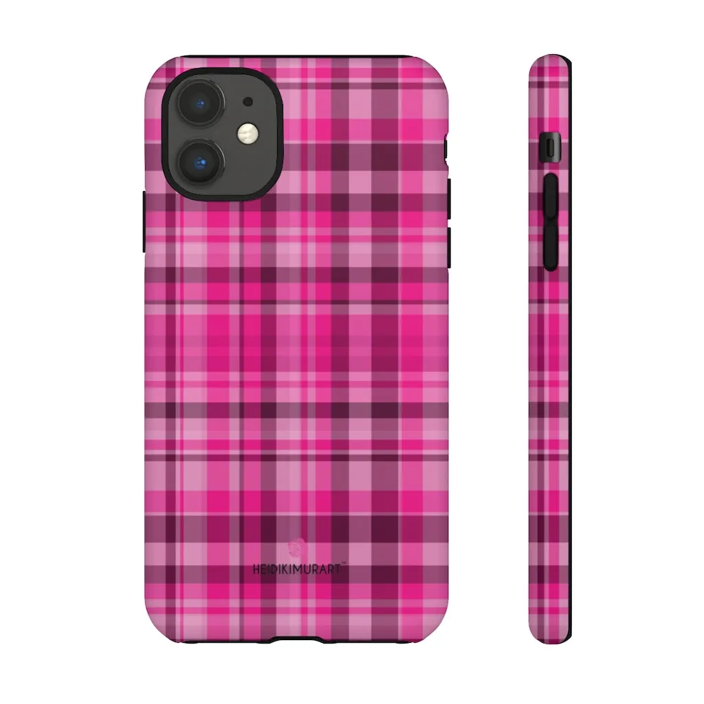 Pink Plaid Designer Tough Cases, Modern Tartan Plaid Print Women's Phone Case-Made in USA