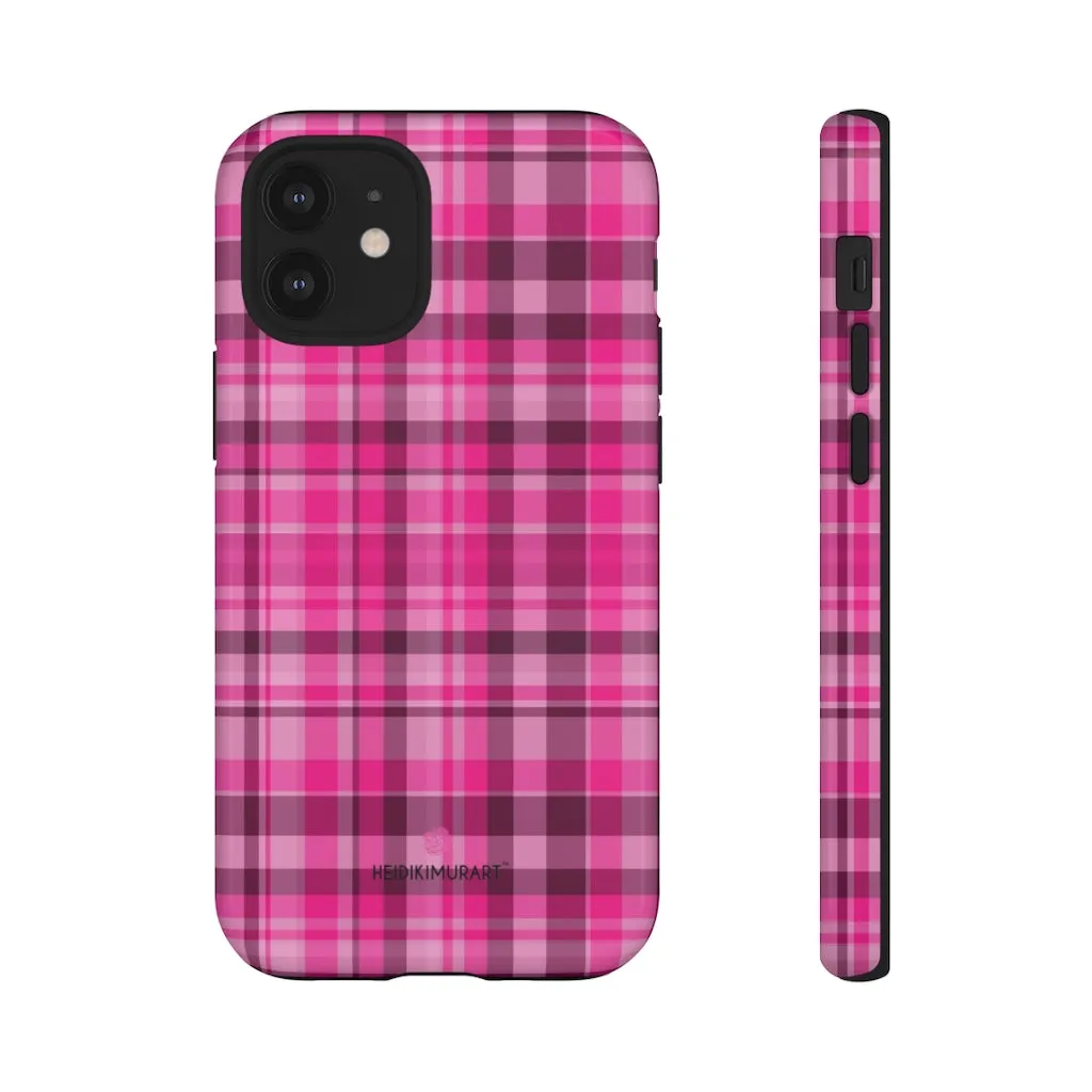 Pink Plaid Designer Tough Cases, Modern Tartan Plaid Print Women's Phone Case-Made in USA