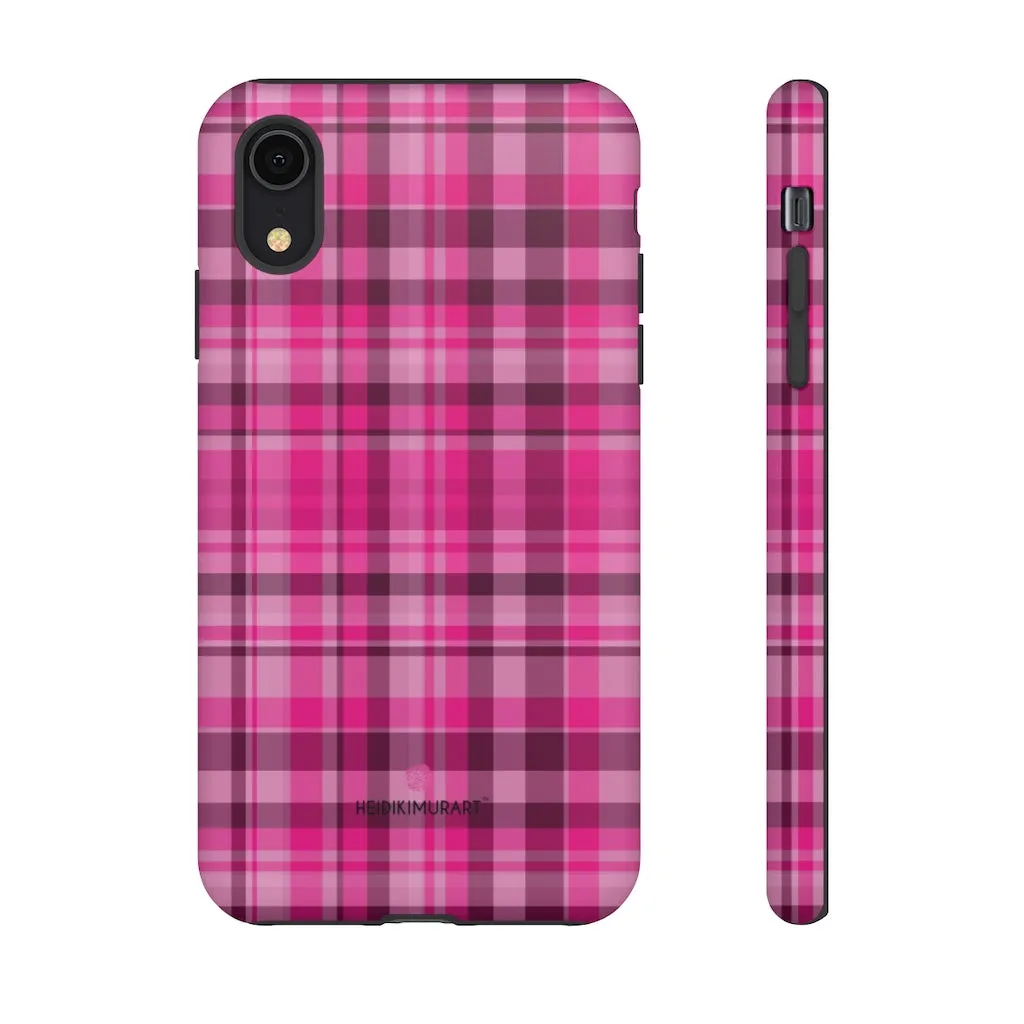 Pink Plaid Designer Tough Cases, Modern Tartan Plaid Print Women's Phone Case-Made in USA