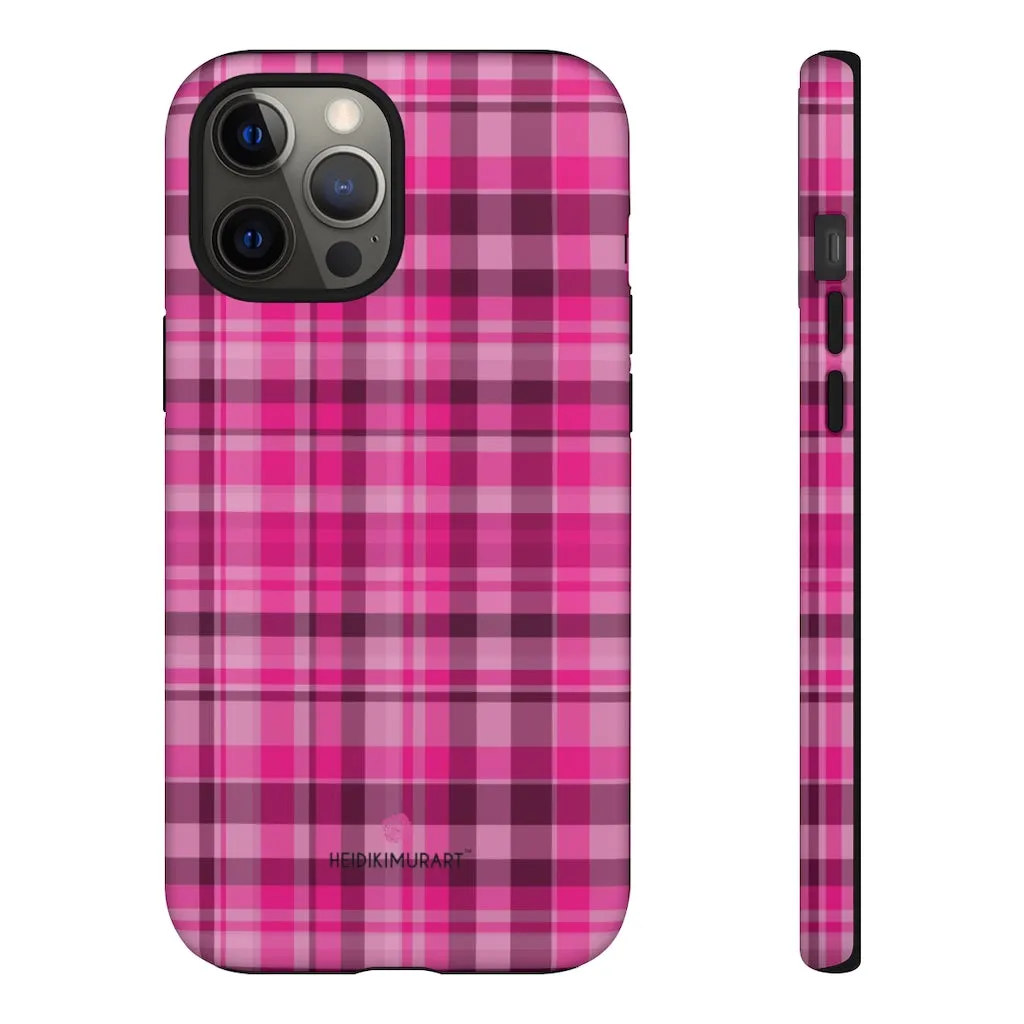 Pink Plaid Designer Tough Cases, Modern Tartan Plaid Print Women's Phone Case-Made in USA