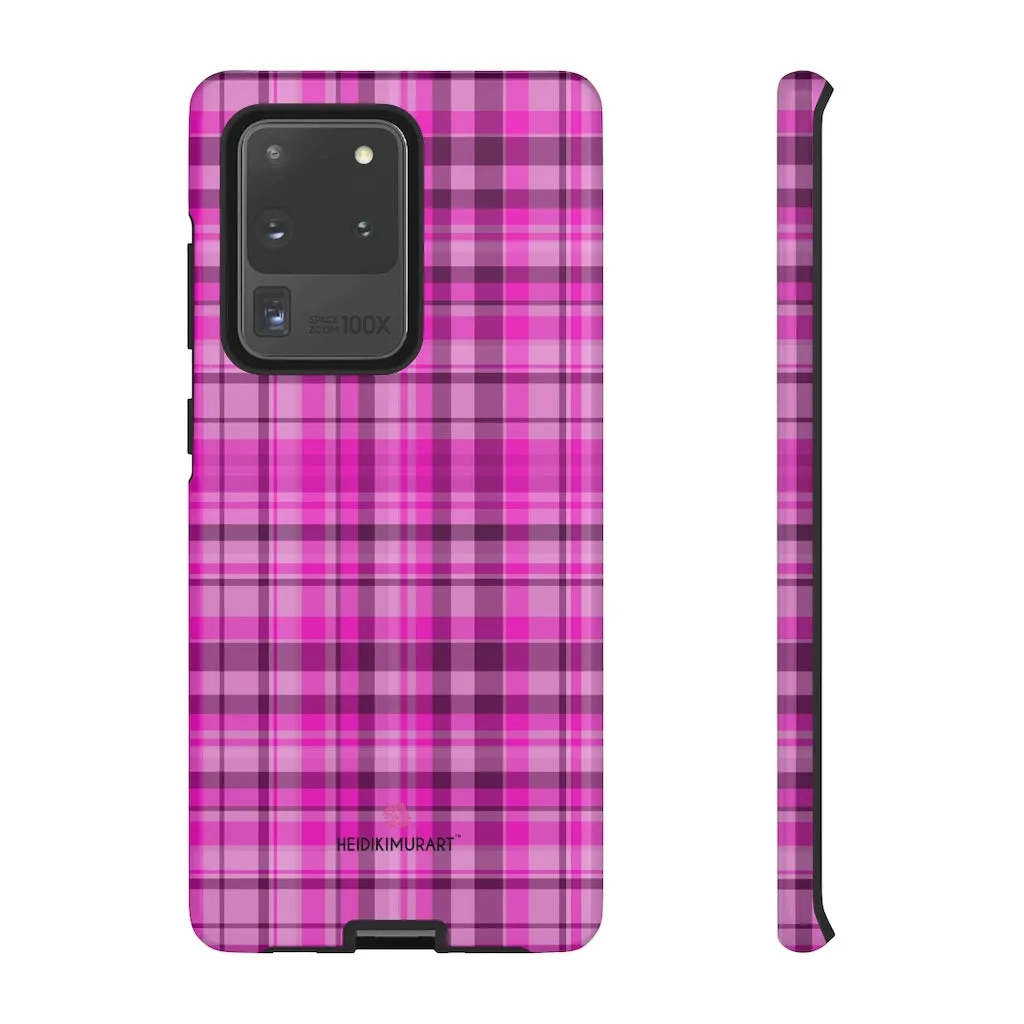 Pink Plaid Print Phone Case, Best Plaid Tartan Print iPhone Samsung Galaxy Case-Made in USA