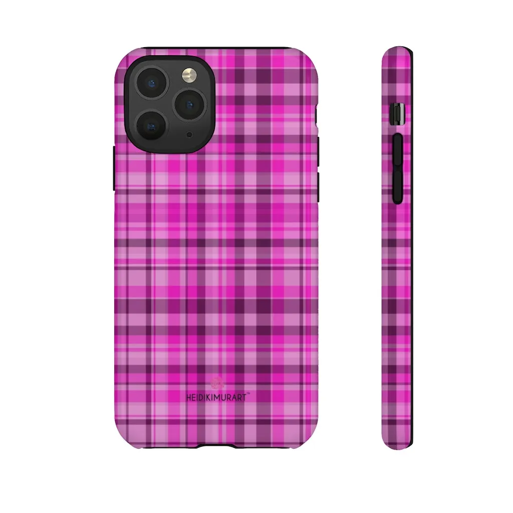 Pink Plaid Print Phone Case, Best Plaid Tartan Print iPhone Samsung Galaxy Case-Made in USA