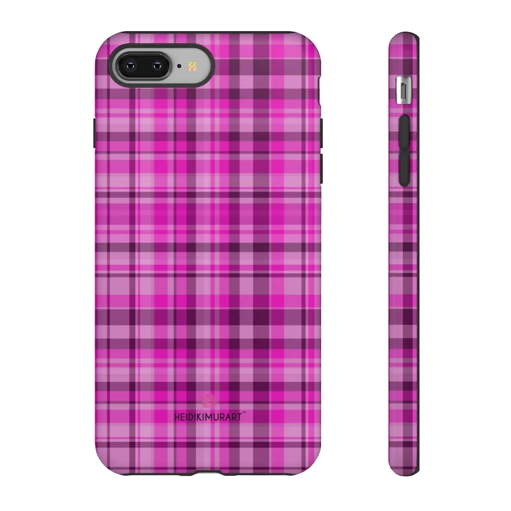 Pink Plaid Print Phone Case, Best Plaid Tartan Print iPhone Samsung Galaxy Case-Made in USA