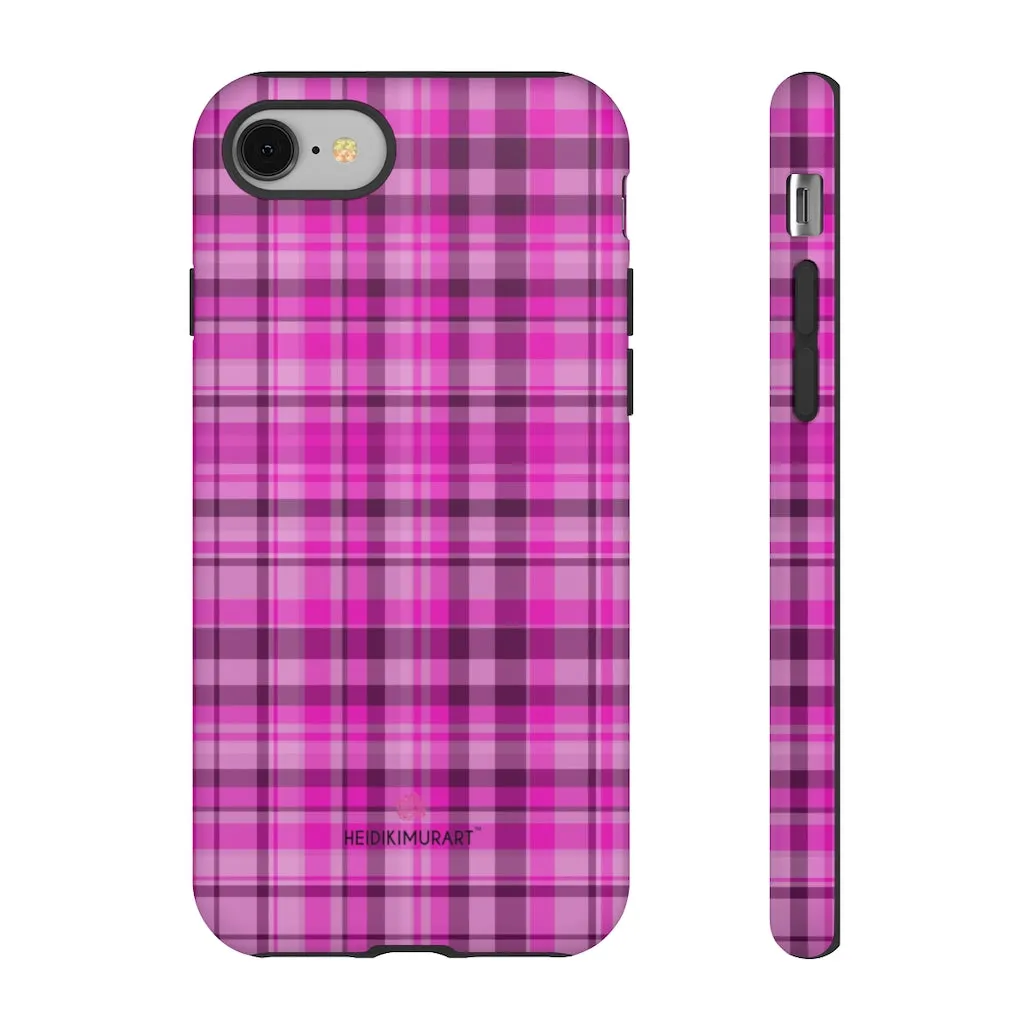 Pink Plaid Print Phone Case, Best Plaid Tartan Print iPhone Samsung Galaxy Case-Made in USA