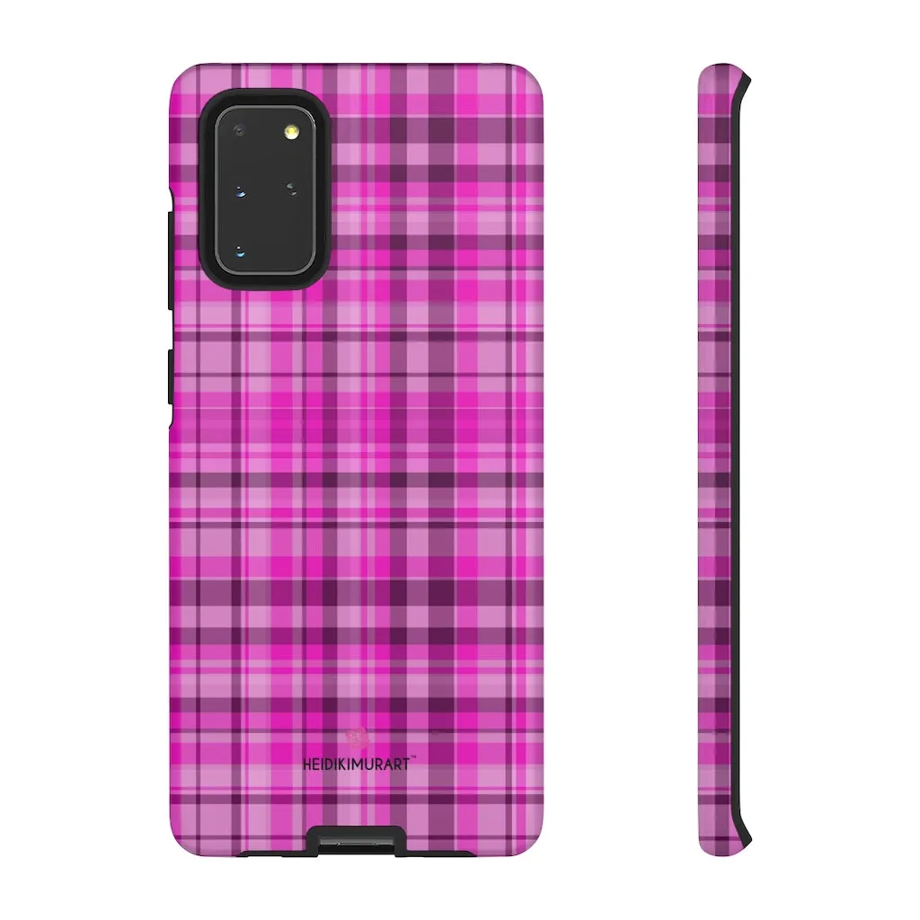 Pink Plaid Print Phone Case, Best Plaid Tartan Print iPhone Samsung Galaxy Case-Made in USA