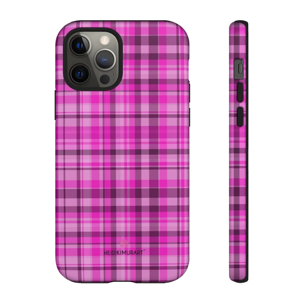 Pink Plaid Print Phone Case, Best Plaid Tartan Print iPhone Samsung Galaxy Case-Made in USA