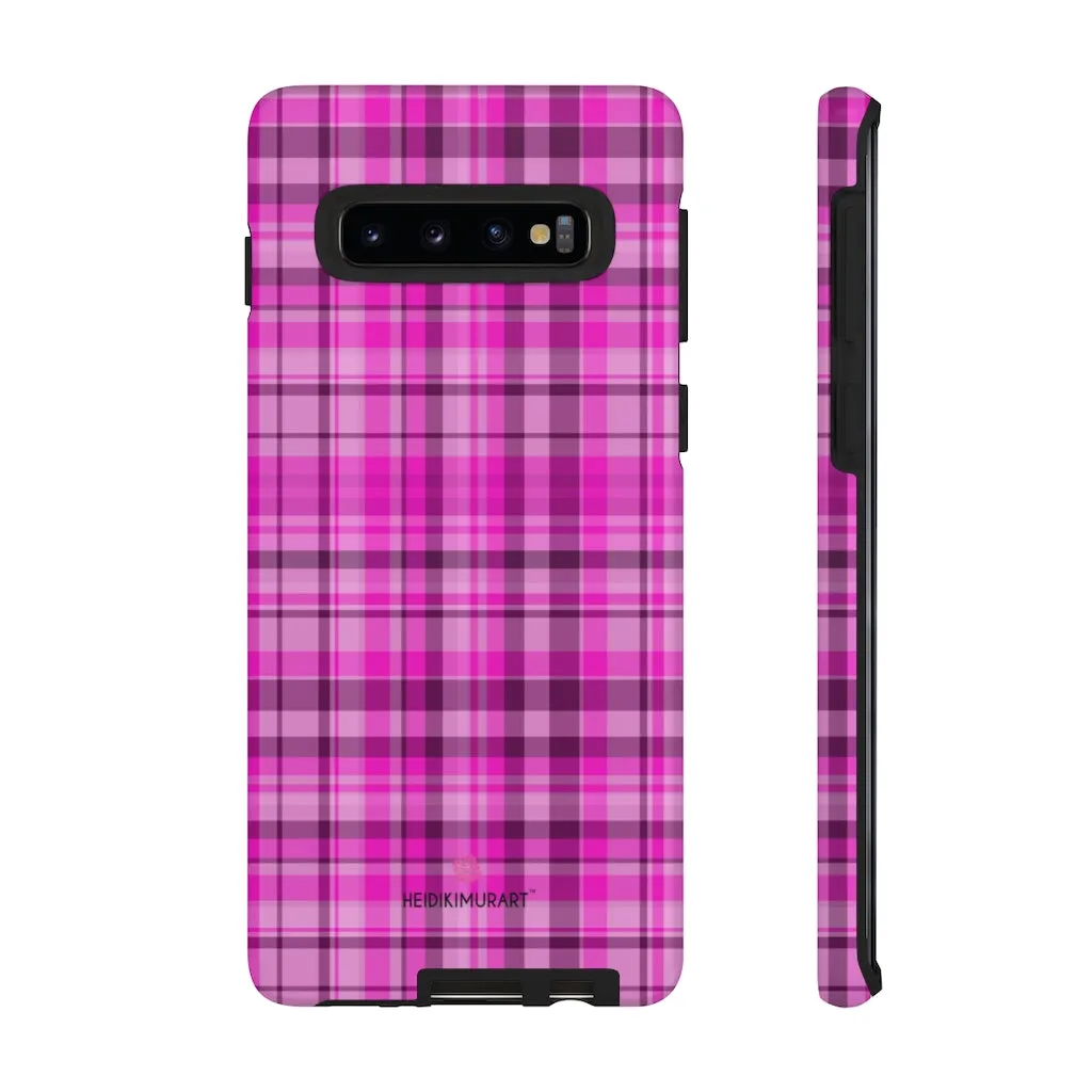 Pink Plaid Print Phone Case, Best Plaid Tartan Print iPhone Samsung Galaxy Case-Made in USA