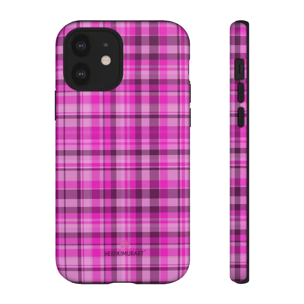 Pink Plaid Print Phone Case, Best Plaid Tartan Print iPhone Samsung Galaxy Case-Made in USA