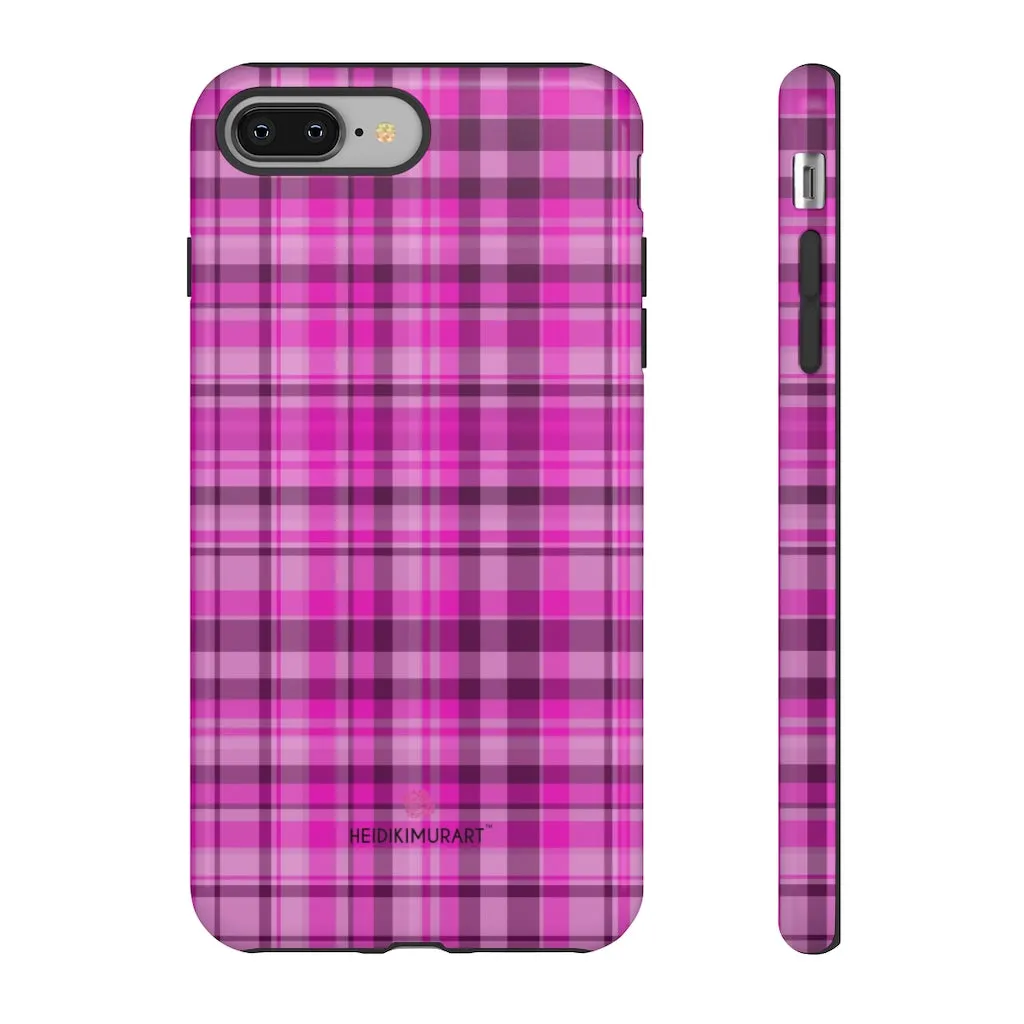 Pink Plaid Print Phone Case, Best Plaid Tartan Print iPhone Samsung Galaxy Case-Made in USA