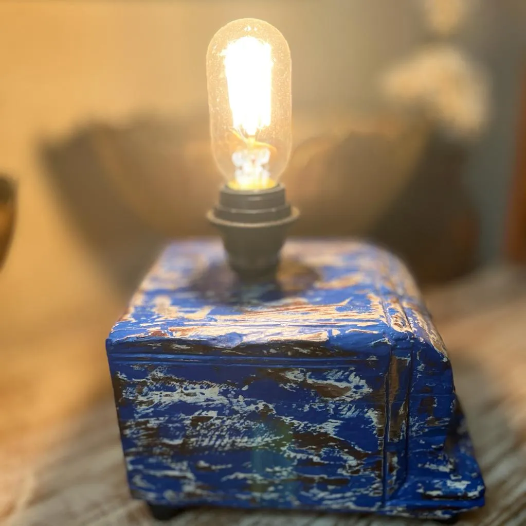 Retro Style Blue Wooden Lamp, Bulb Included : Chirag -3