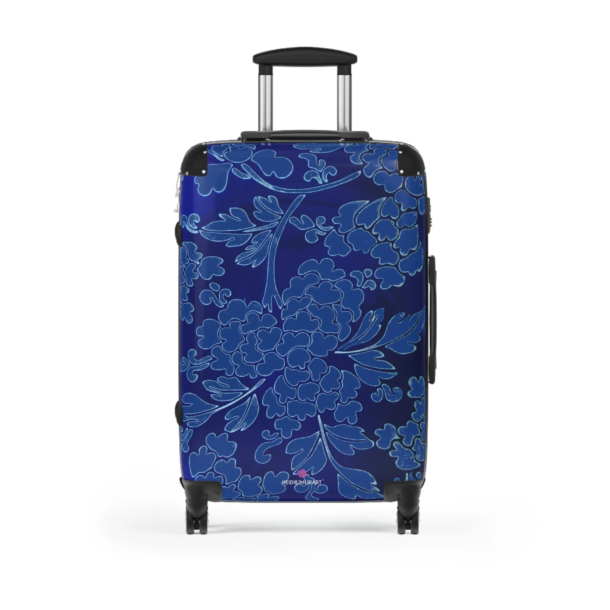 Royal Blue Floral Print Suitcase, Abstract Oriental Style Floral Print Designer Suitcases, Travel Bag Suitcases (Small, Medium, Large)