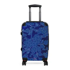 Royal Blue Floral Print Suitcase, Abstract Oriental Style Floral Print Designer Suitcases, Travel Bag Suitcases (Small, Medium, Large)