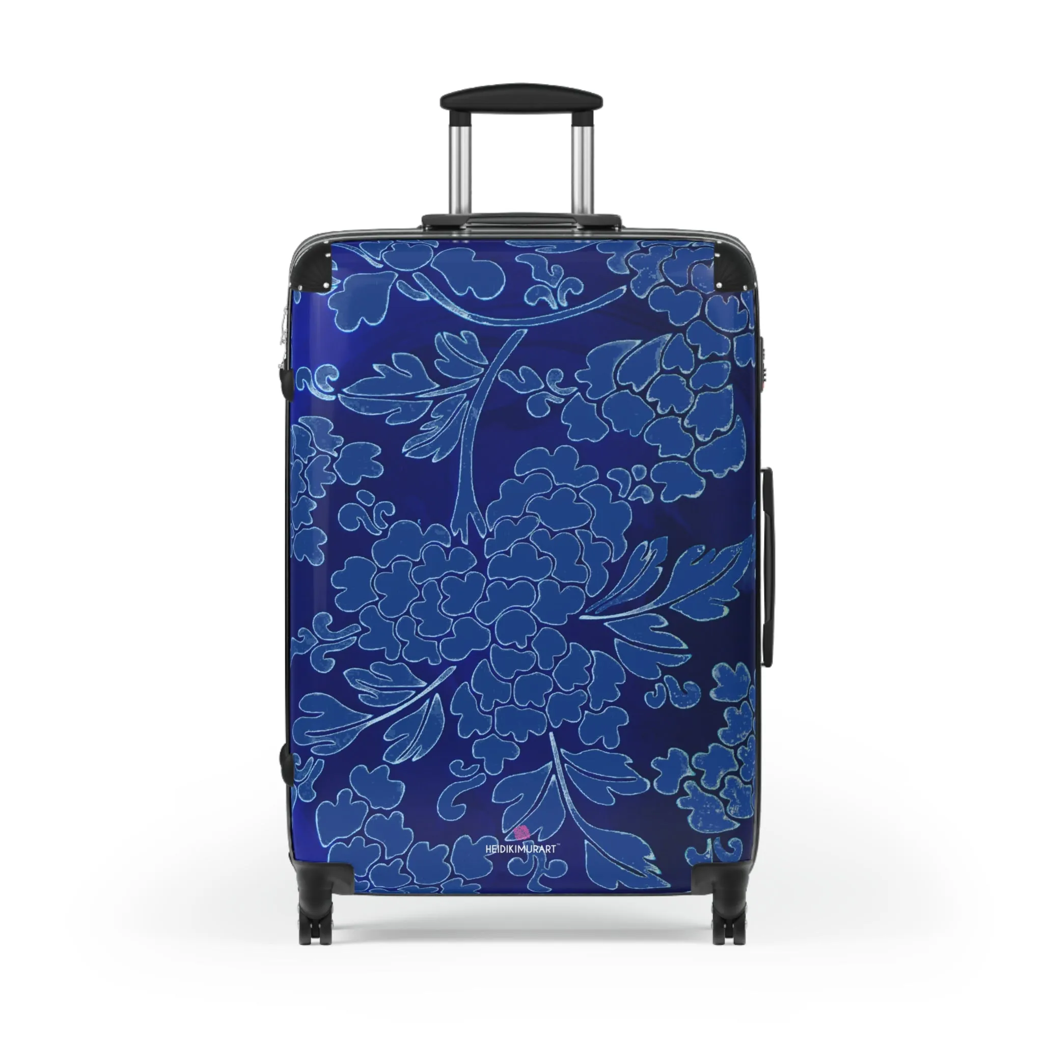 Royal Blue Floral Print Suitcase, Abstract Oriental Style Floral Print Designer Suitcases, Travel Bag Suitcases (Small, Medium, Large)