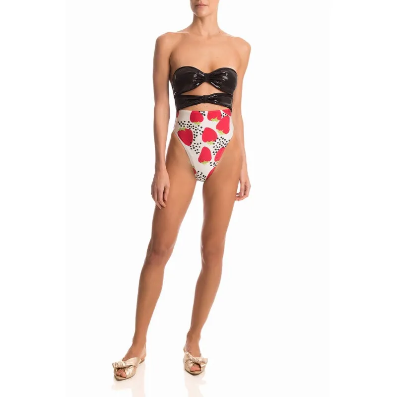 Sequins Strawberry High Leg Strapless Swimsuit