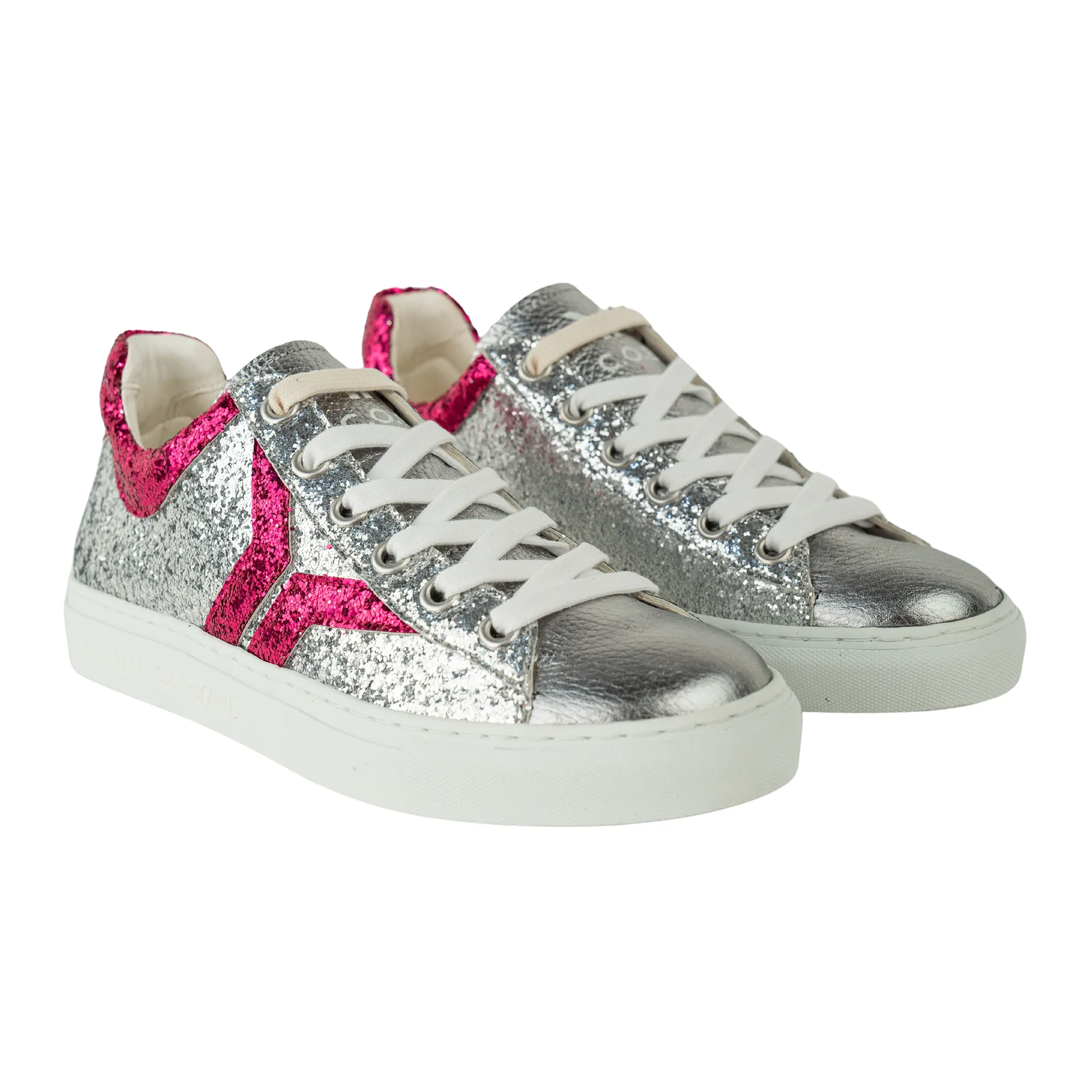 Shine Courage Women silver and fuchsia glitter leather low cut