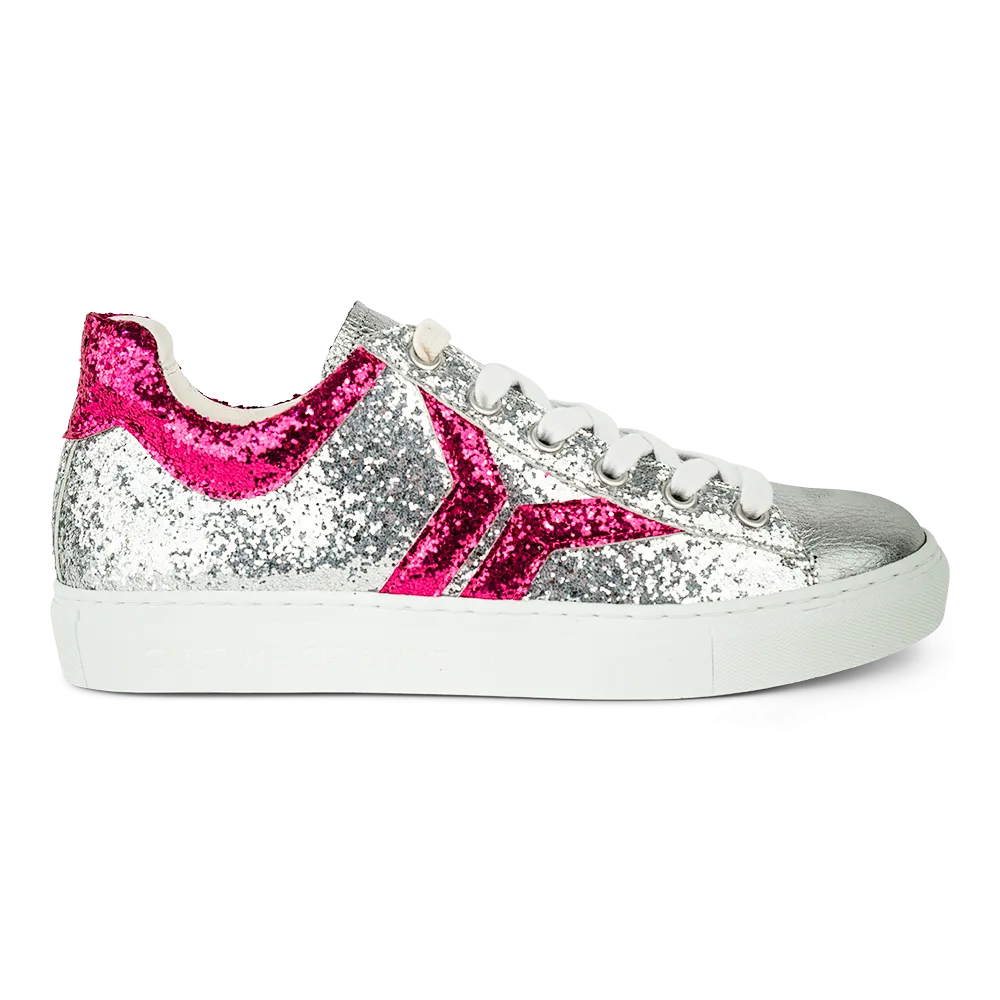 Shine Courage Women silver and fuchsia glitter leather low cut