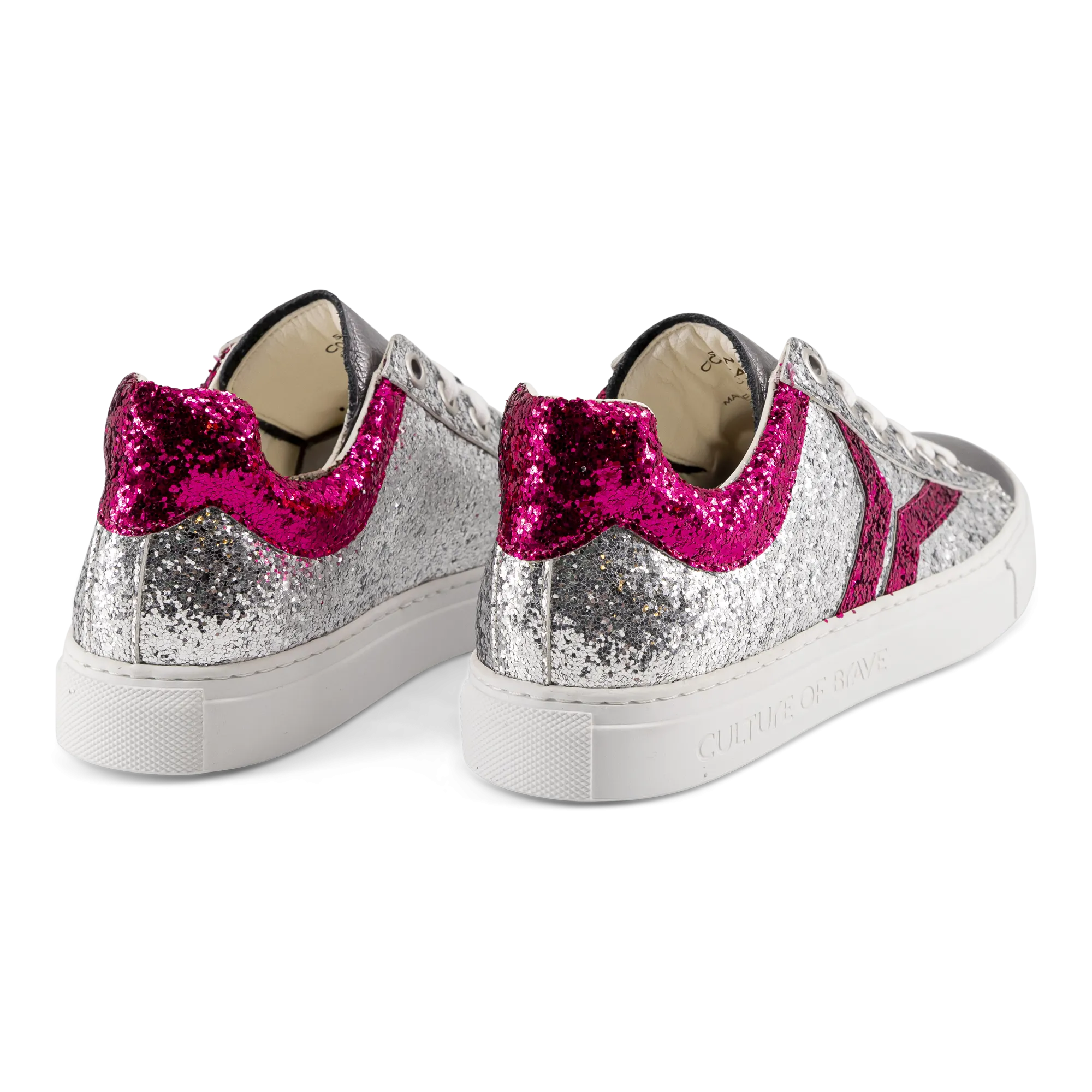 Shine Courage Women silver and fuchsia glitter leather low cut