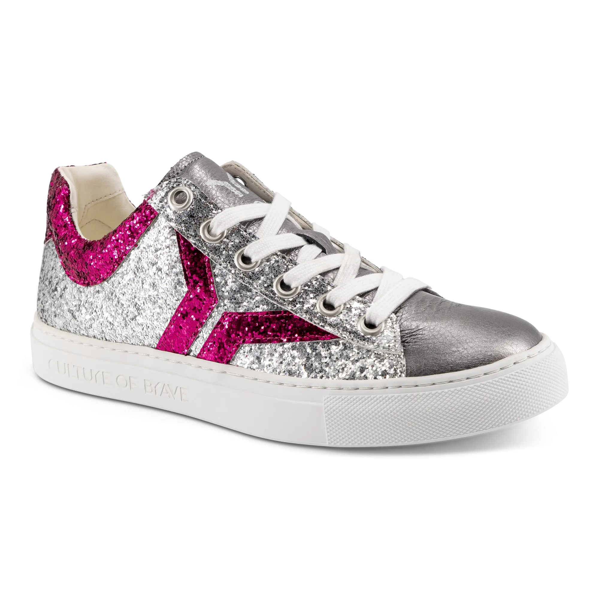 Shine Courage Women silver and fuchsia glitter leather low cut