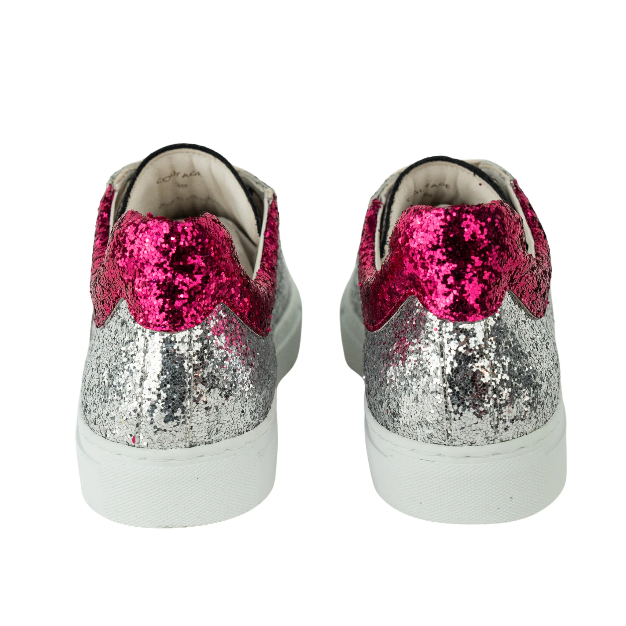 Shine Courage Women silver and fuchsia glitter leather low cut