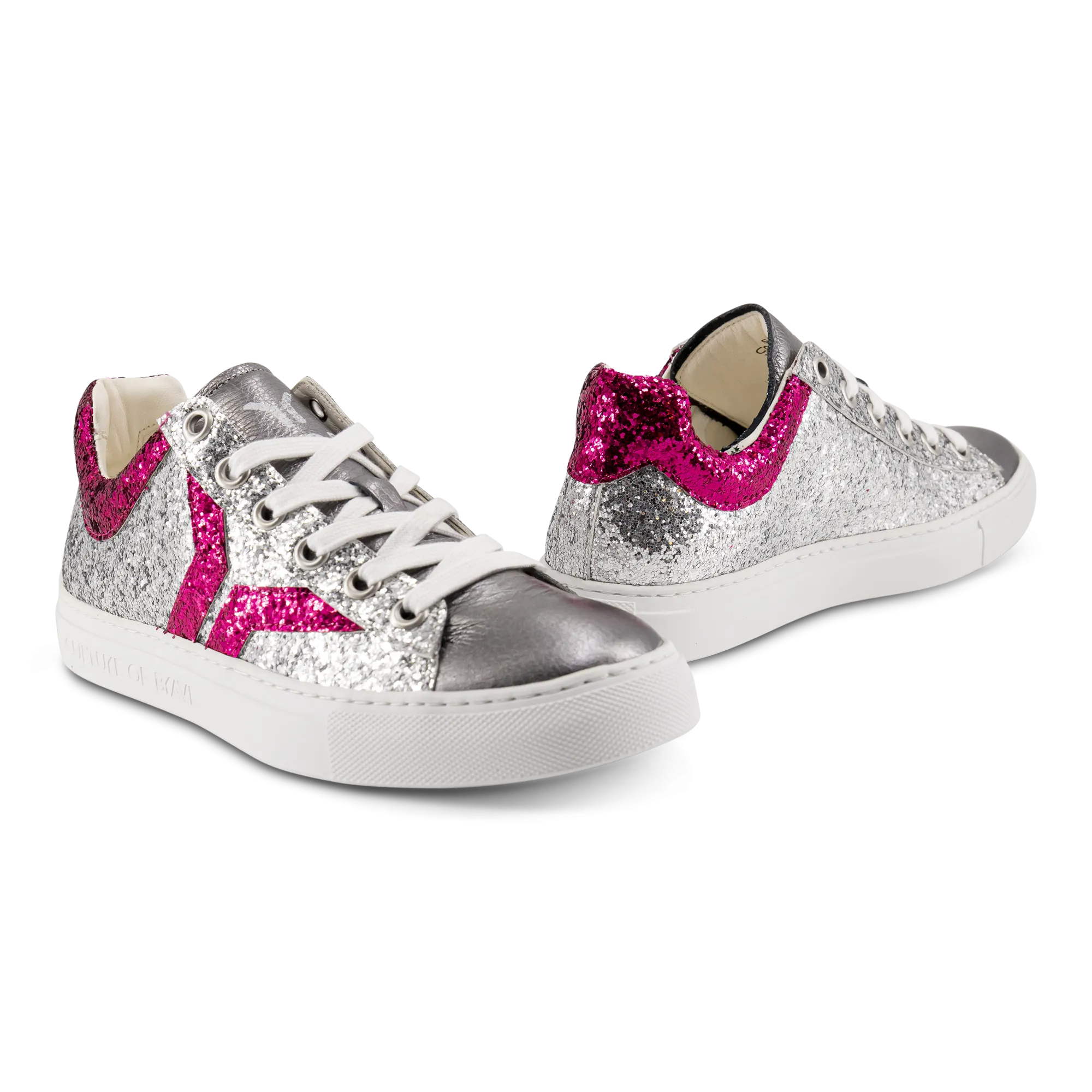 Shine Courage Women silver and fuchsia glitter leather low cut