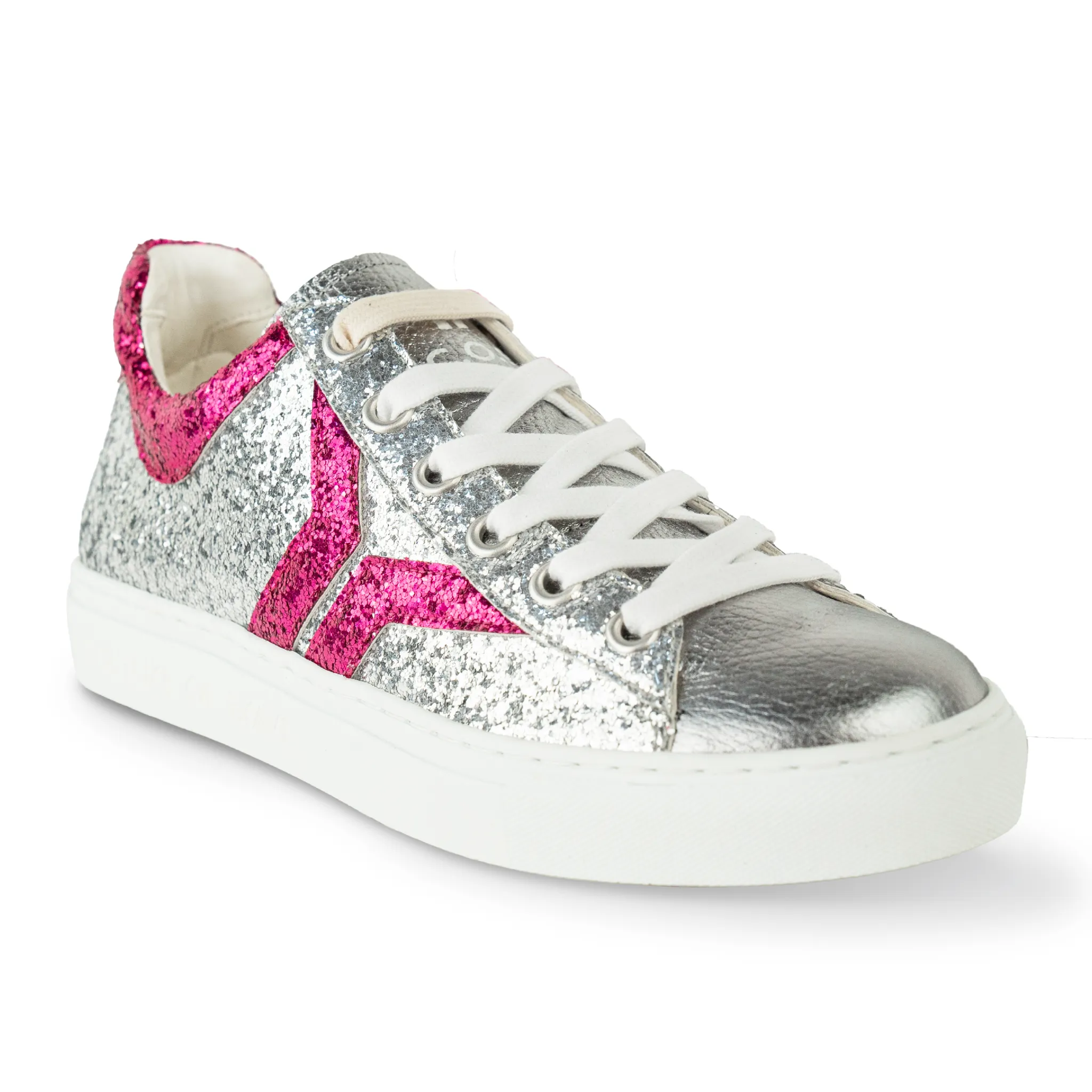 Shine Courage Women silver and fuchsia glitter leather low cut