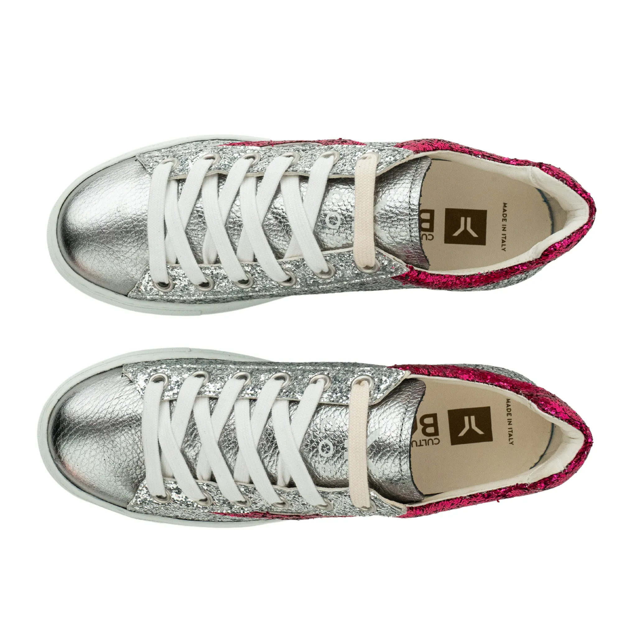 Shine Courage Women silver and fuchsia glitter leather low cut