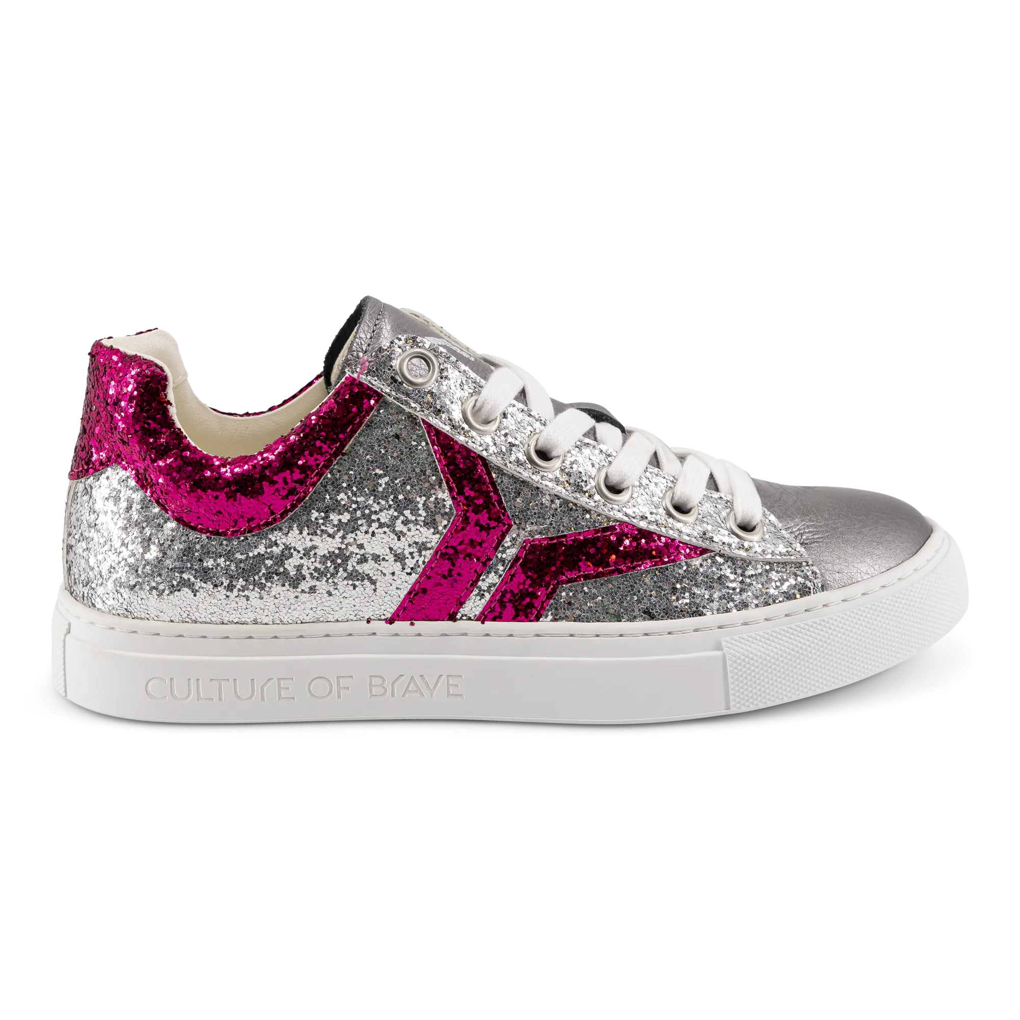 Shine Courage Women silver and fuchsia glitter leather low cut