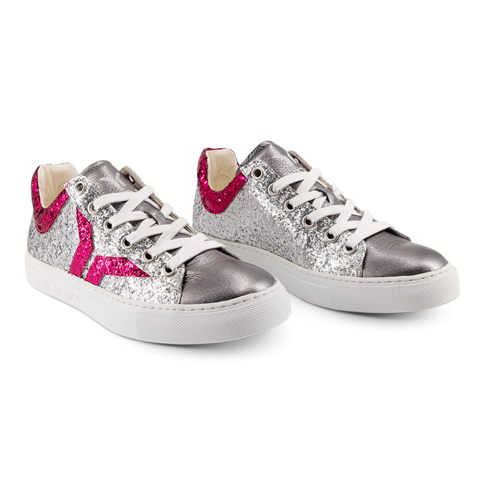 Shine Courage Women silver and fuchsia glitter leather low cut