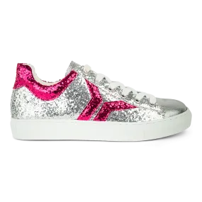 Shine Courage Women silver and fuchsia glitter leather low cut