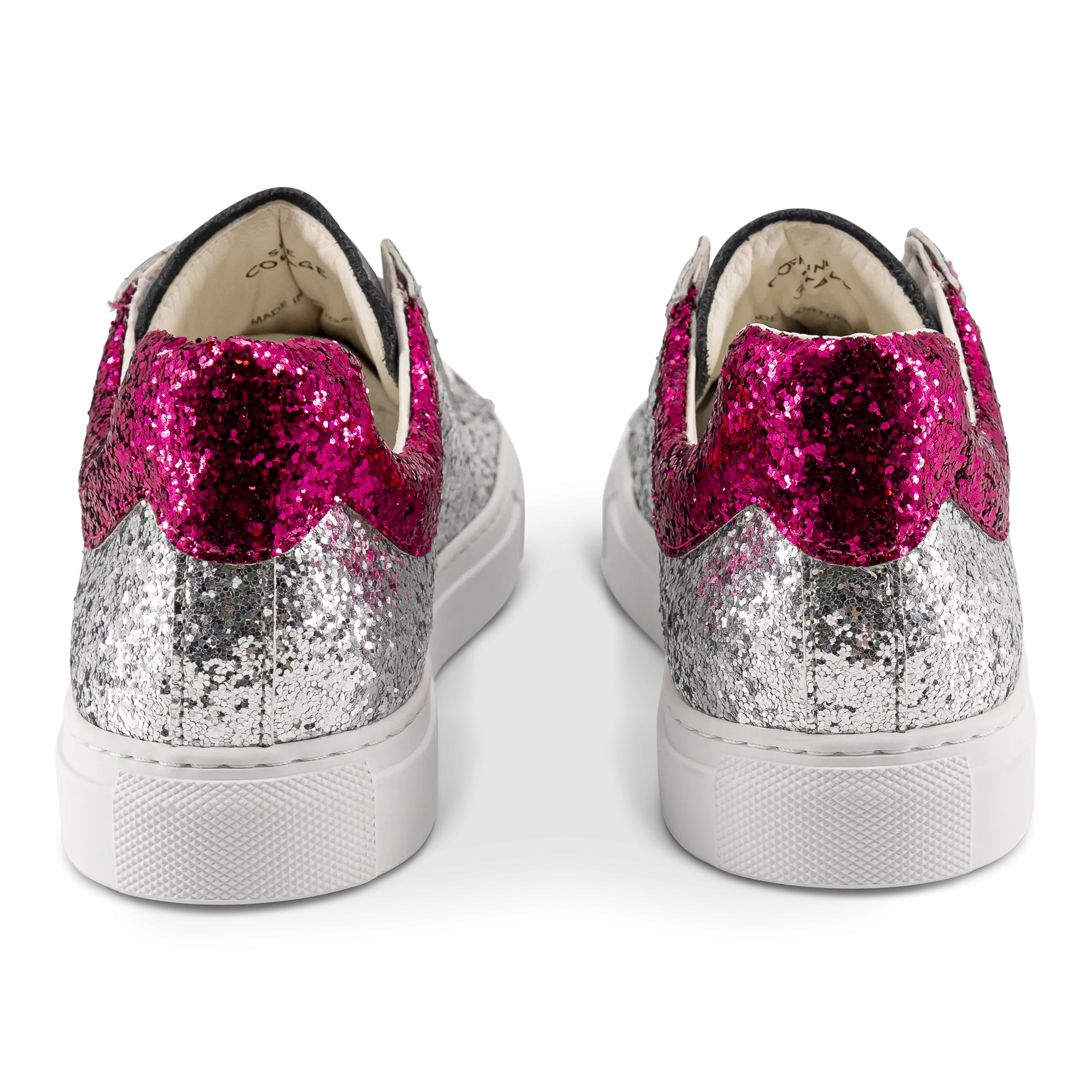 Shine Courage Women silver and fuchsia glitter leather low cut