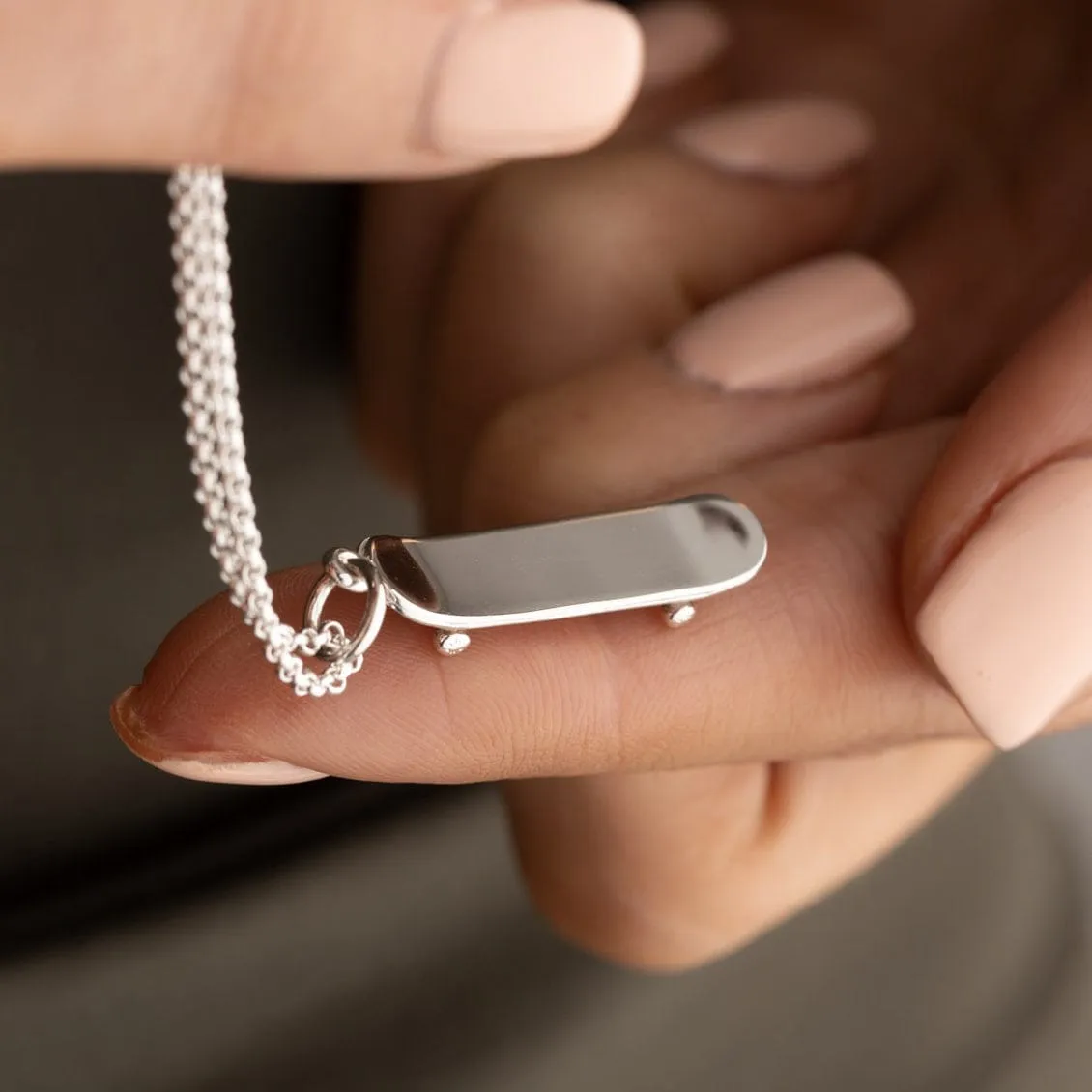 Silver Skateboard Necklace